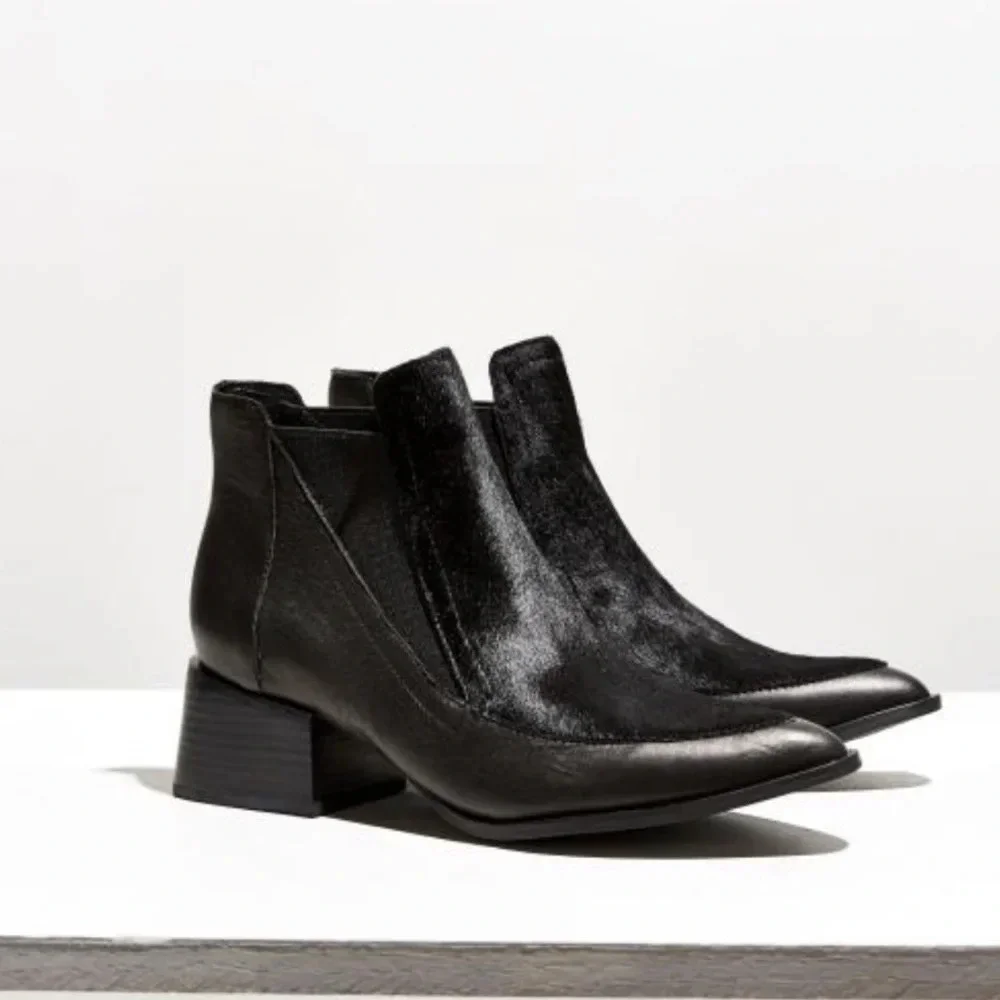 Nwob Sol Sana Rico Pony Hair Leather Heeled Chelsea Ankle Boots Size 36eu 6us